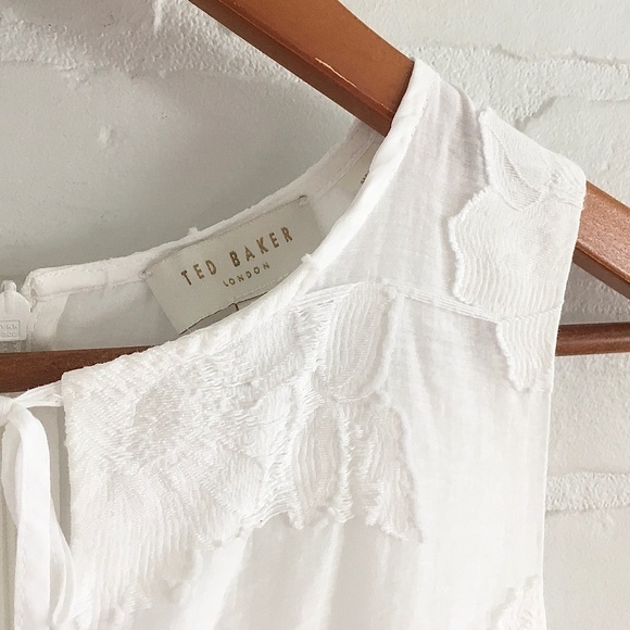TED BAKER LONDON Mini Dress Maylee Floral Appliqué Tie-front Cotton White 6 - Picture 11 of 16